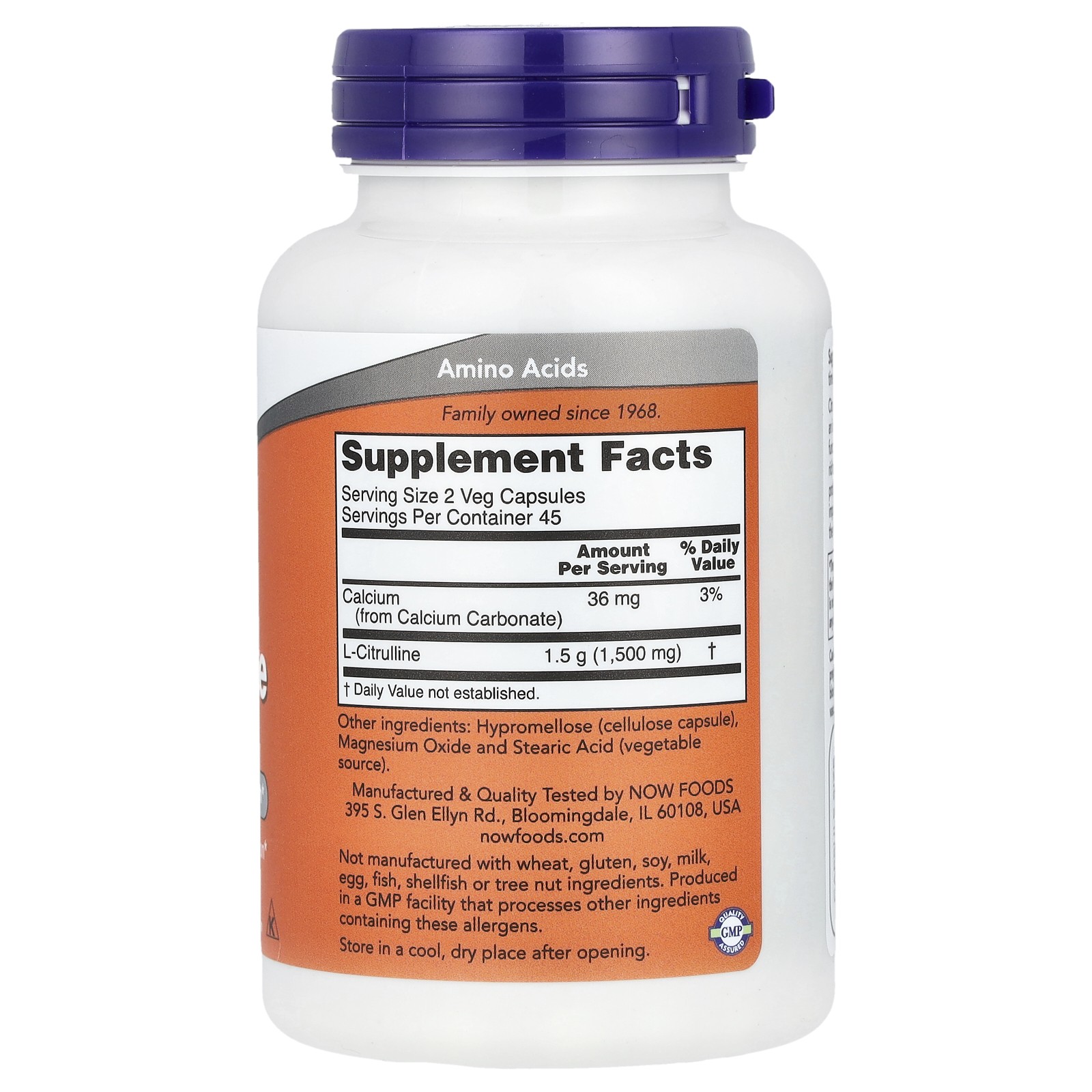 Now Foods L-Citrulline 750 mg 90 Veg Capsules GMP Quality Assured, Kosher,