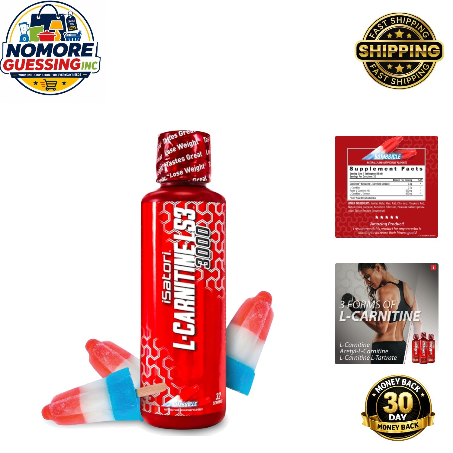 L-Carnitine LS3 3000, 32 Servings Liquid Energy Booster, Keto-Friendly Bombsicle