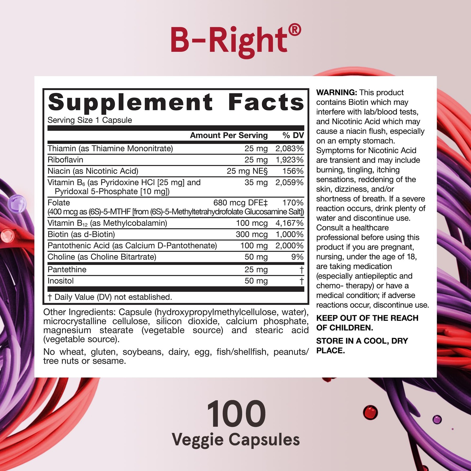 Jarrow Formulas B-Right Vitamin B Complex – 100 100 Count (Pack of 1), White