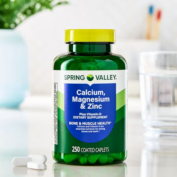 Spring Valley Calcium, Magnesium & Zinc Plus Vitamin D3 Coated Caplets, 250 Ct