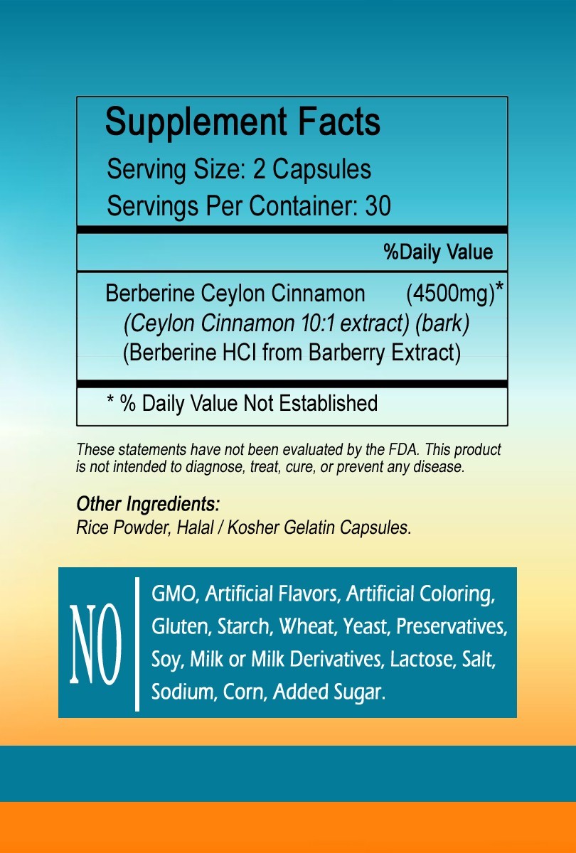 Berberine HCl with Ceylon Cinnamon Capsules 2000mg serving- gluten free