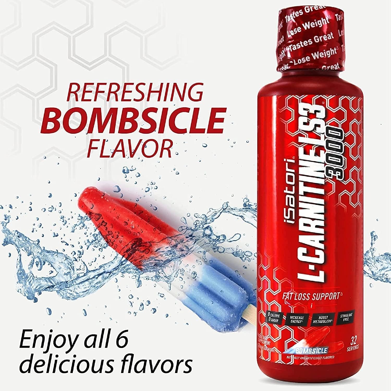 L-Carnitine LS3 3000, 32 Servings Liquid Energy Booster, Keto-Friendly Bombsicle