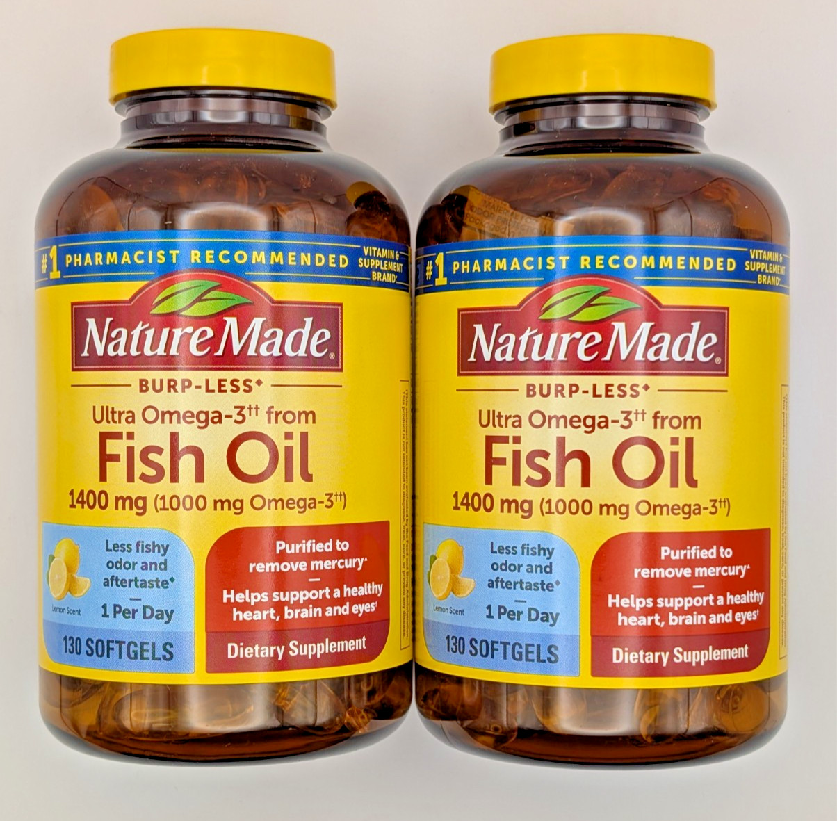 Nature Made Burp Less Ultra Omega 3 Fish Oil 1400 mg Softgels, 2 PACK 07/2027