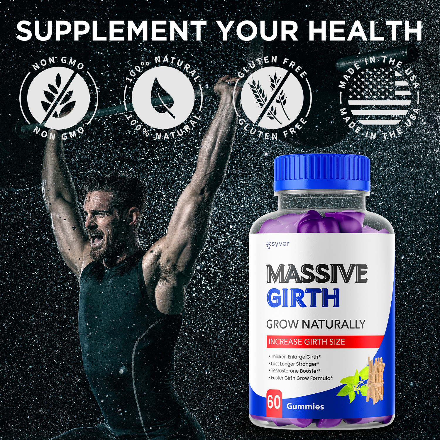 (1 Pack) Massive Girth Male Gummy Advanced Formula Vitamin Supplement 60 Gummies