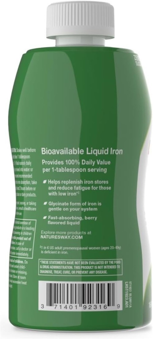 Nature’s Way Liquid Iron Supplement – 18 mg, Sugar-Free, 16 Fl Oz – Berry Flavor