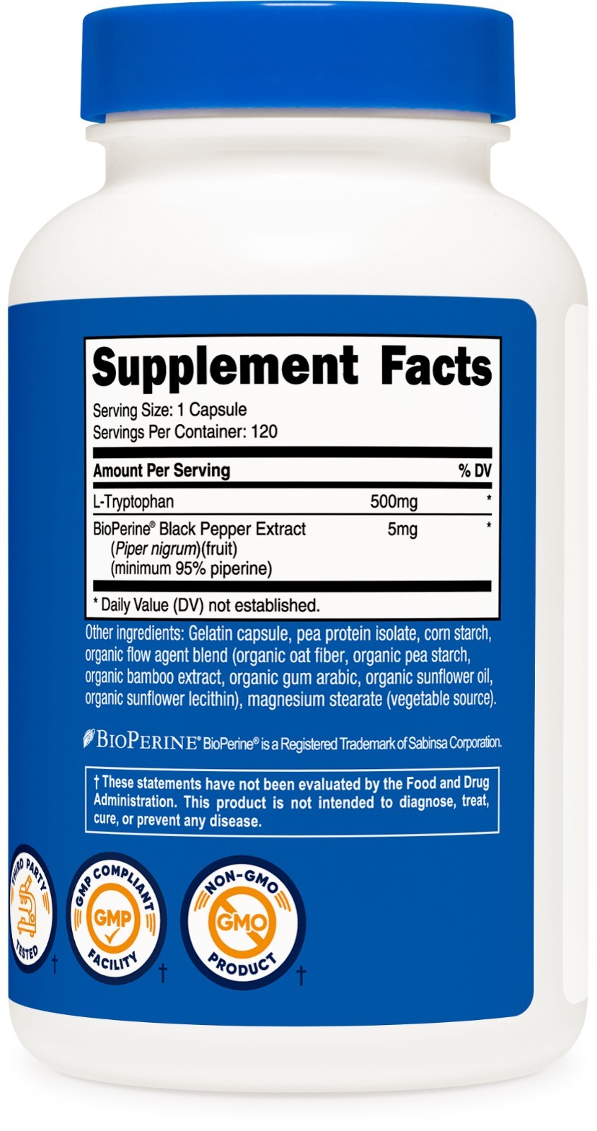 Nutricost L-Tryptophan 500mg, 120 Capsules – Gluten Free, Non-GMO