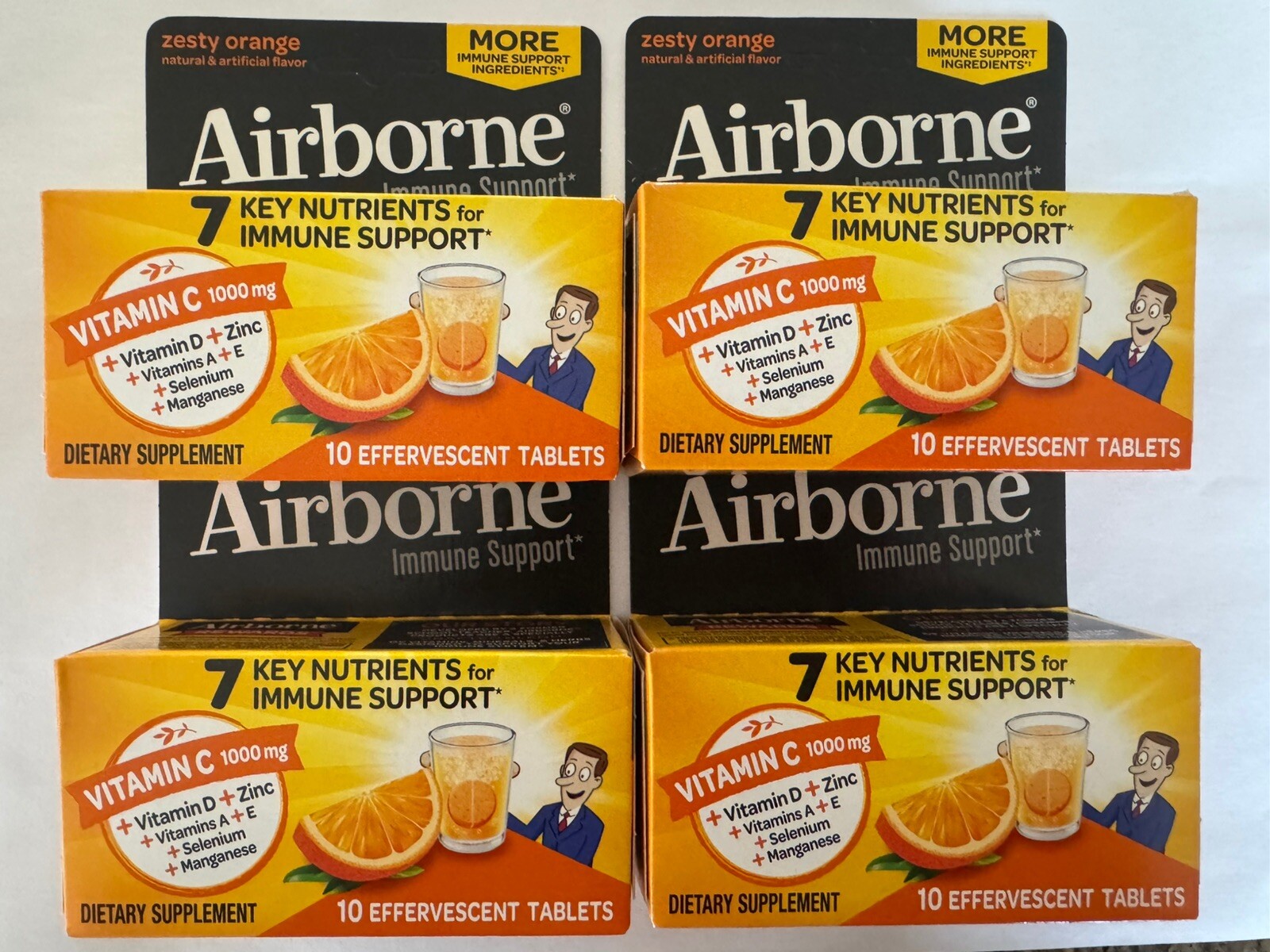 Pack of 4 Airborne Effervescent Zesty Orange 10 Tablets Each, Total 40 Tablets