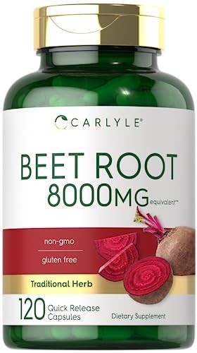 USDA Organic Extra Strength Beet Root 20:1 Extract 8000 mg Strength 120 Capsules