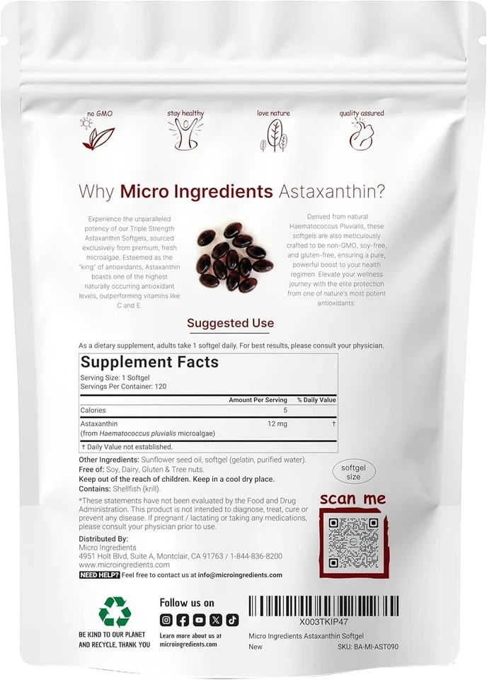 Astaxanthin 120 softgels – maintain eye health and joint health-12 mg