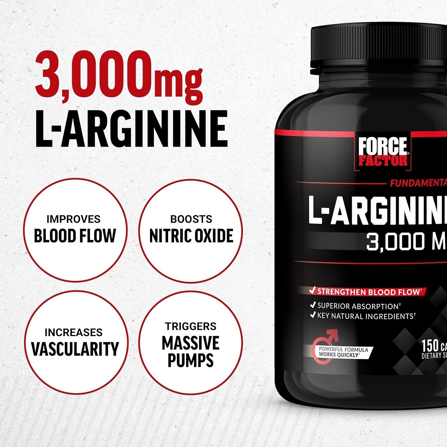 Force Factor L-Arginine 3000 MG, Extra Strength Nitric Oxide & Circulation Boost