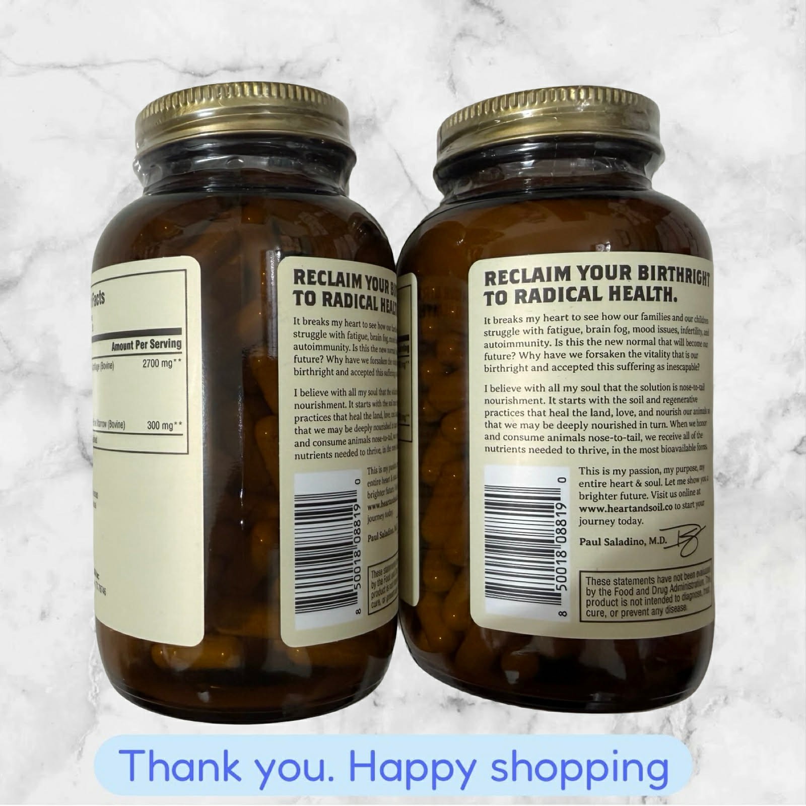 FOR 2 Heart & Soil 100 Grass Fed Finished Joint Support Supplement NEW SHIP