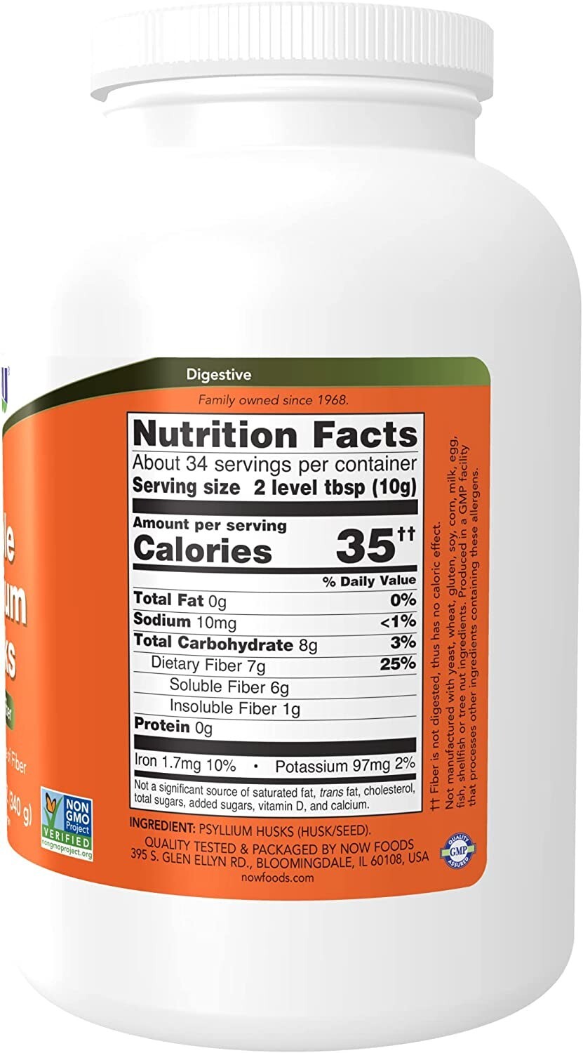(3 PK) Now Foods Whole Psyllium Husk Husks Soluble Fiber, 12 oz,EXP 11/2026.