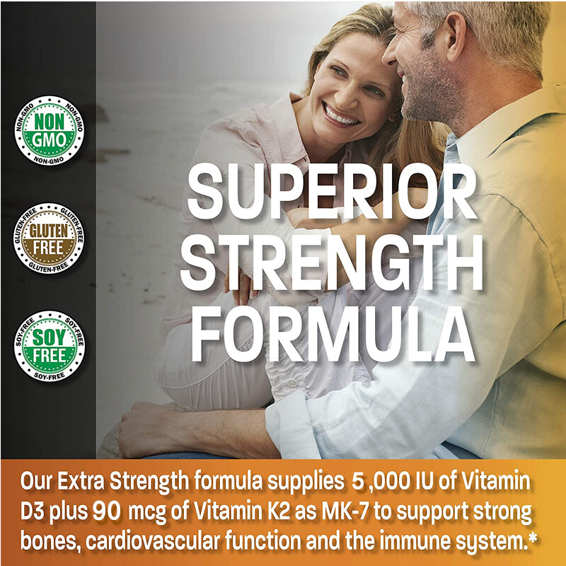 Vitamin K2 (MK7) + D3 Extra Strength Bone & Heart Health Non GMO, 30/60/120 Caps