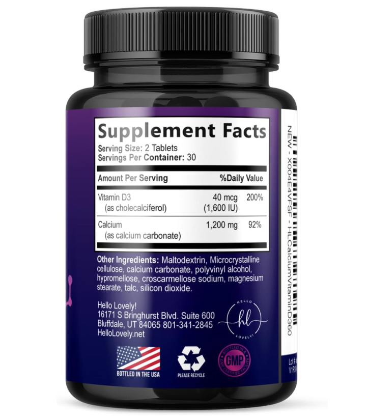 Calcium 1200mg per Serving with Vitamin D3 Bone Teeth Health Supplement 60 Tabs