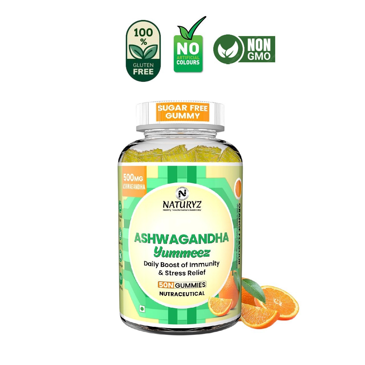 NATU.RYZ KSM66 Ashwagandha Gummies D3 50 Orange