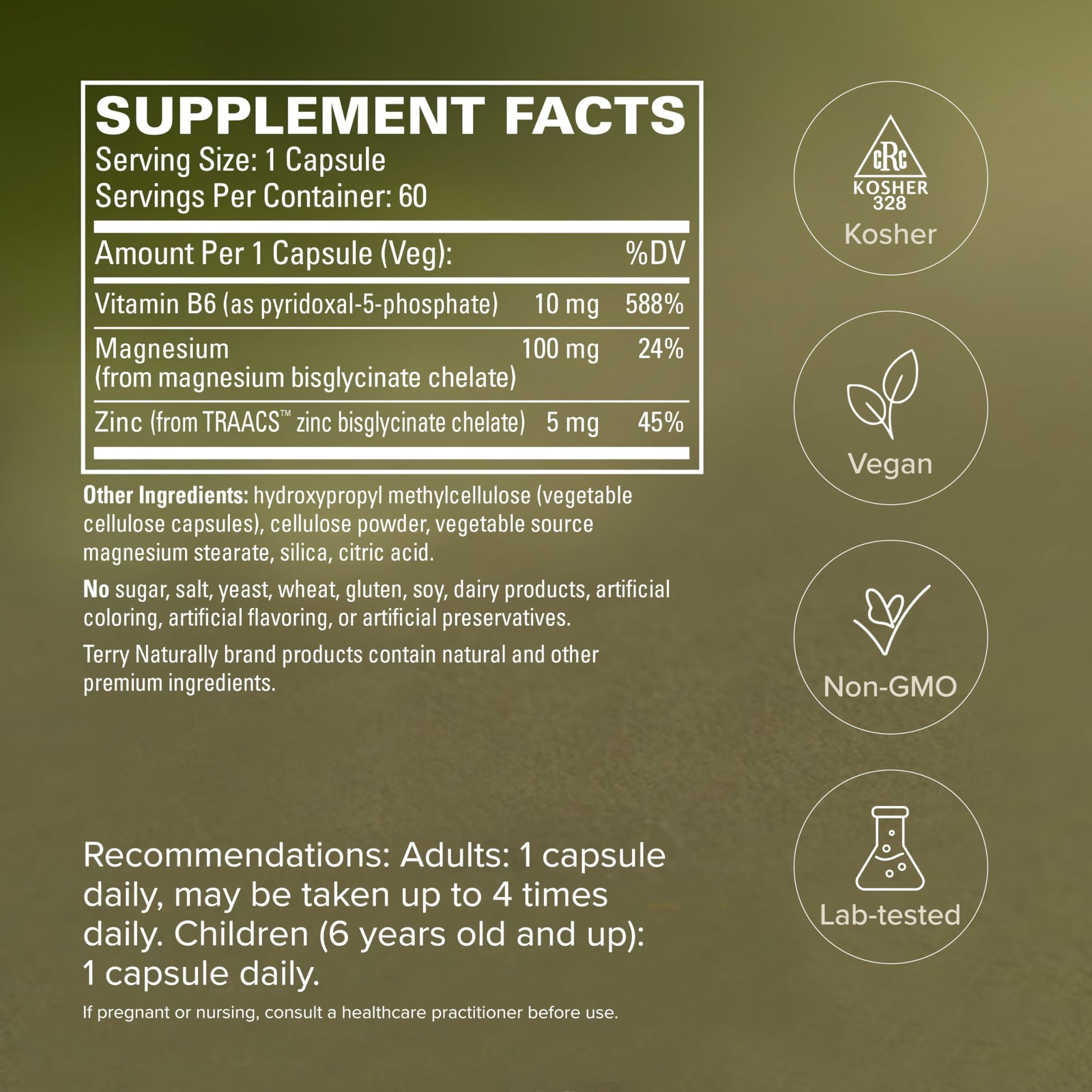 Terry Naturally P-5-P/Mag – 60 Vegan Capsules – Vitamin B6