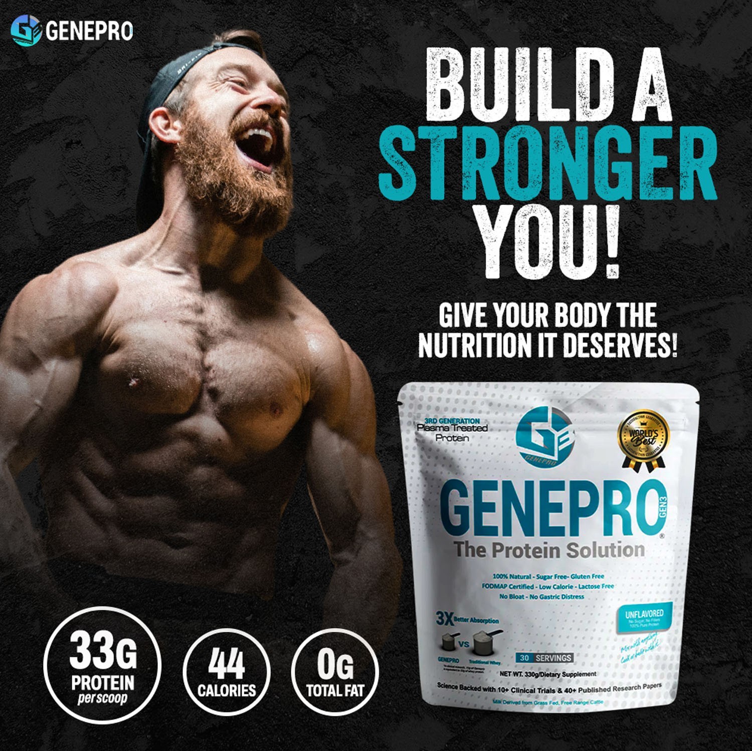 Genepro Collagen Unflavored Protein Powder with Collagen , 30 Servings, EXP 2027