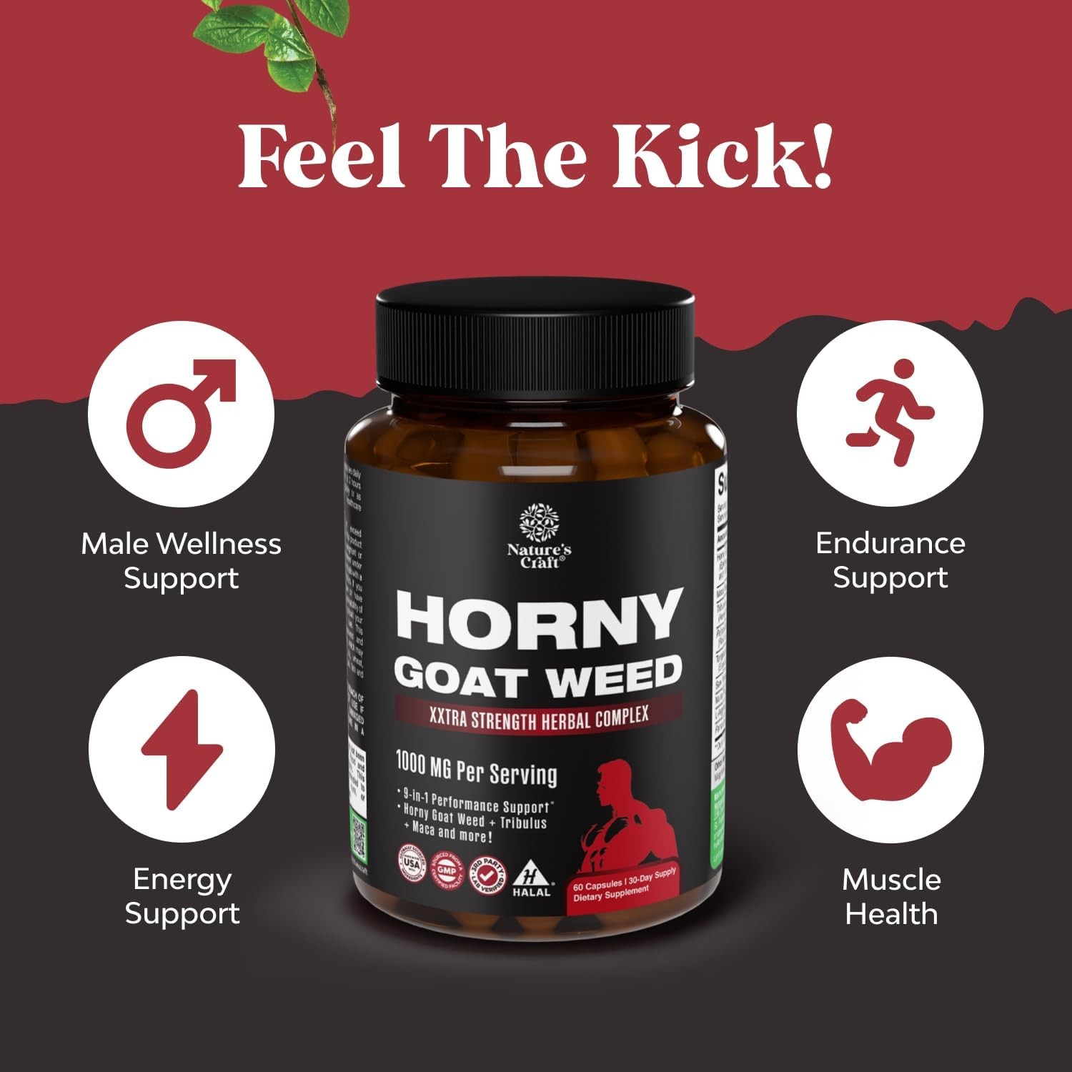 Horny Goat Weed for Men – Extra Strength Male Supplement 60 Count (Pack of 1)