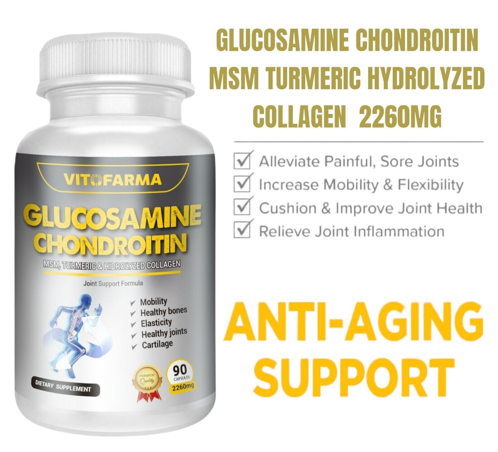 2 X GLUCOSAMINE CHONDROITIN TURMERIC JOINT SUPPORT 2260MG TRIPLE STRENGTH Ct180