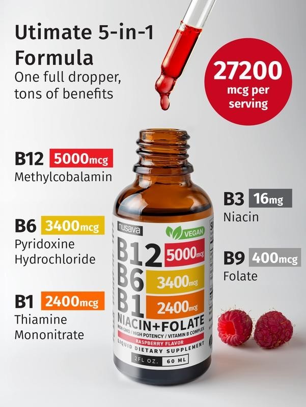 Vitamin B12 Liquid Supplement Drops with B6, B1, Niacin & Folate – Edible Suppo
