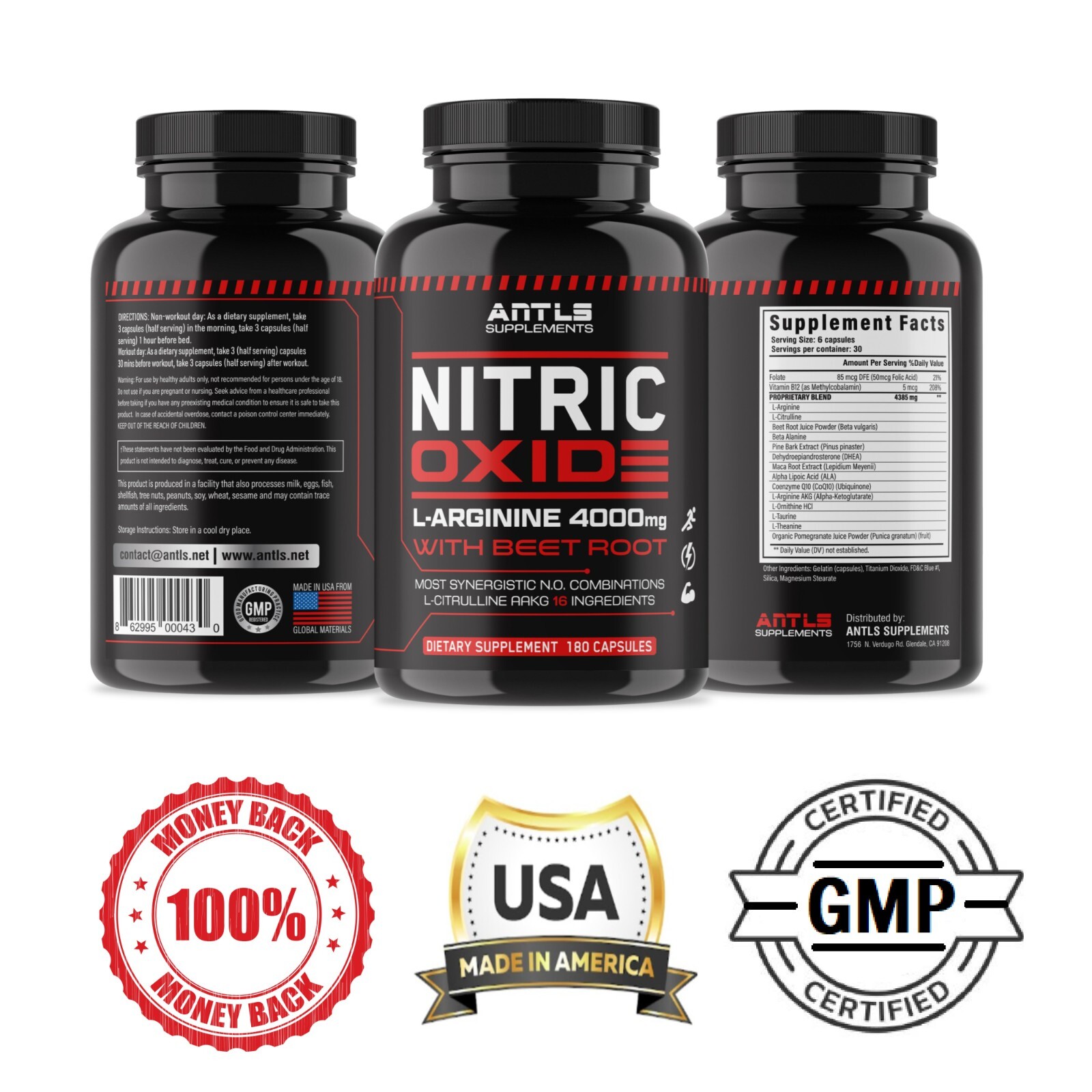Nitric Oxide L-Arginine Pre Workout+Testosterone Booster,Multivitamin Men,Test
