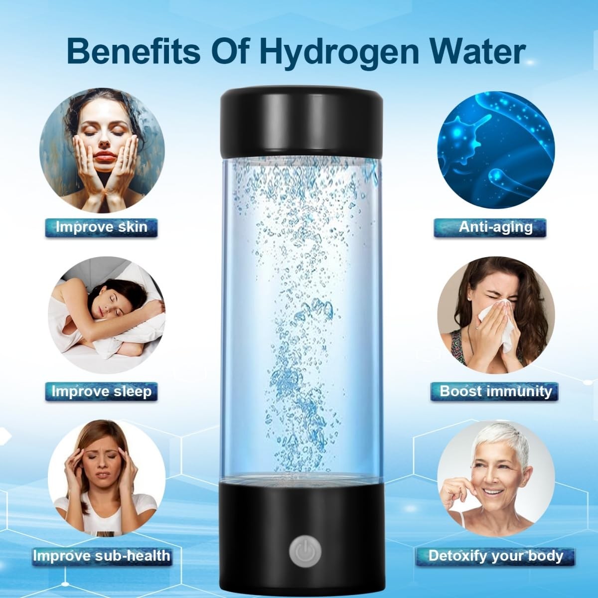Hydrogen Water Bottle,Portable Generator Machine, Black