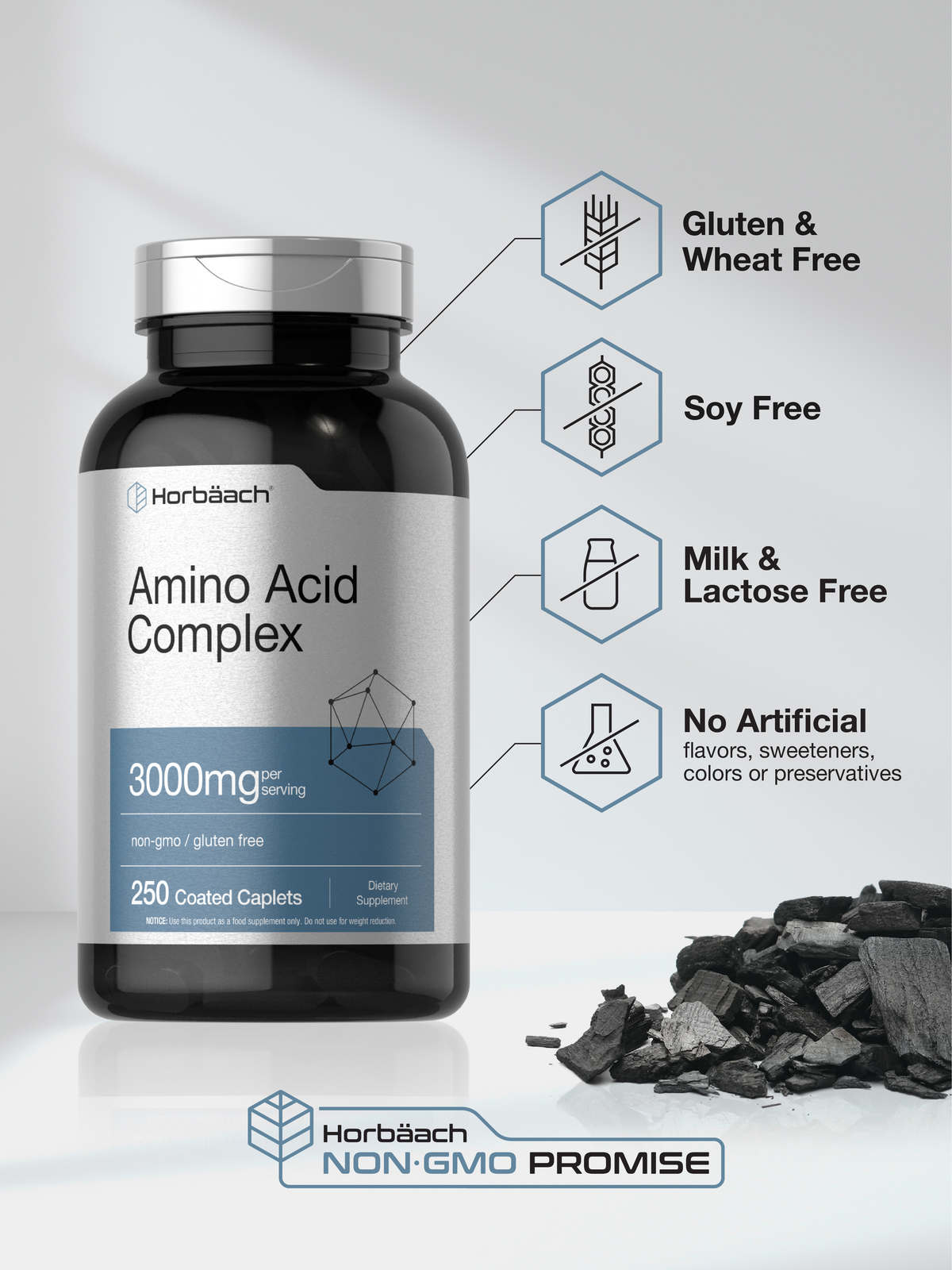Amino Acid Complex 3000mg | 360 Caplets | Non-GMO, Gluten Free | by Horbaach