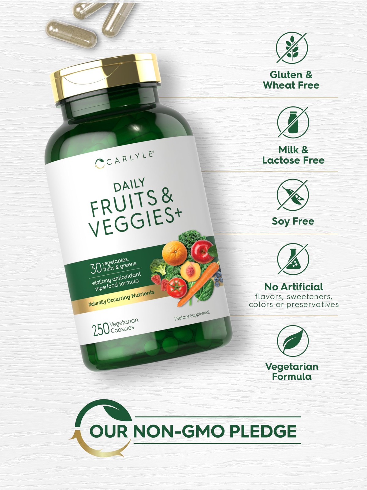 Carlyle Fruits and Veggies Supplement | 250 Capsules | 250 Count (Pack of 1)