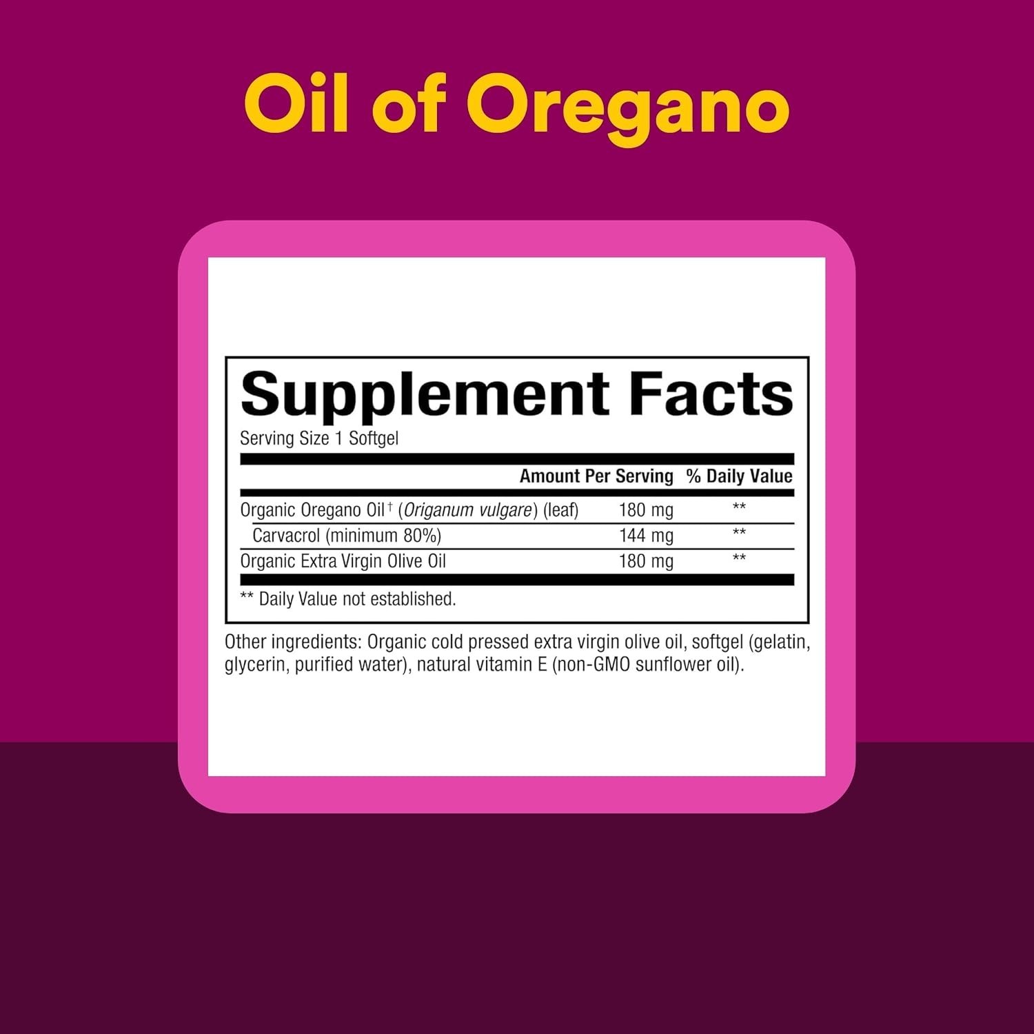 Oil of Oregano Softgels Organic Extra Virgin Olive Oil Immune Support 30