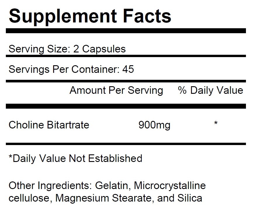 Choline Bitartrate 900mg per serving Brain Memory Booster Nootropic Fatty Liver