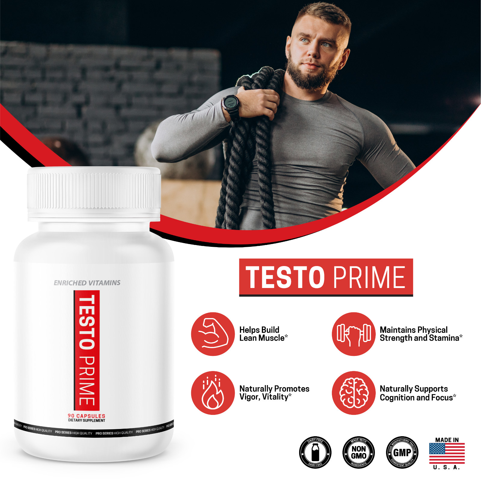 (1 BOTTLE) TESTO PRIME – Male Enhancement Testosterone Booster – 90 Caps