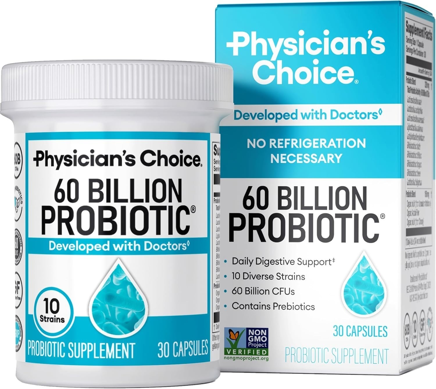 Physician’s CHOICE Probiotics 60 Billion CFU – 10 Strains + Organic Prebiotics –