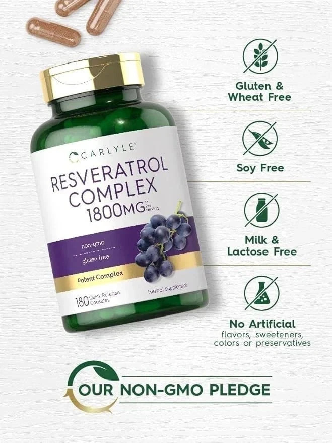 Carlyle Resveratrol Complex 180 Capsules | Trans Resveratrol & Grape Seed