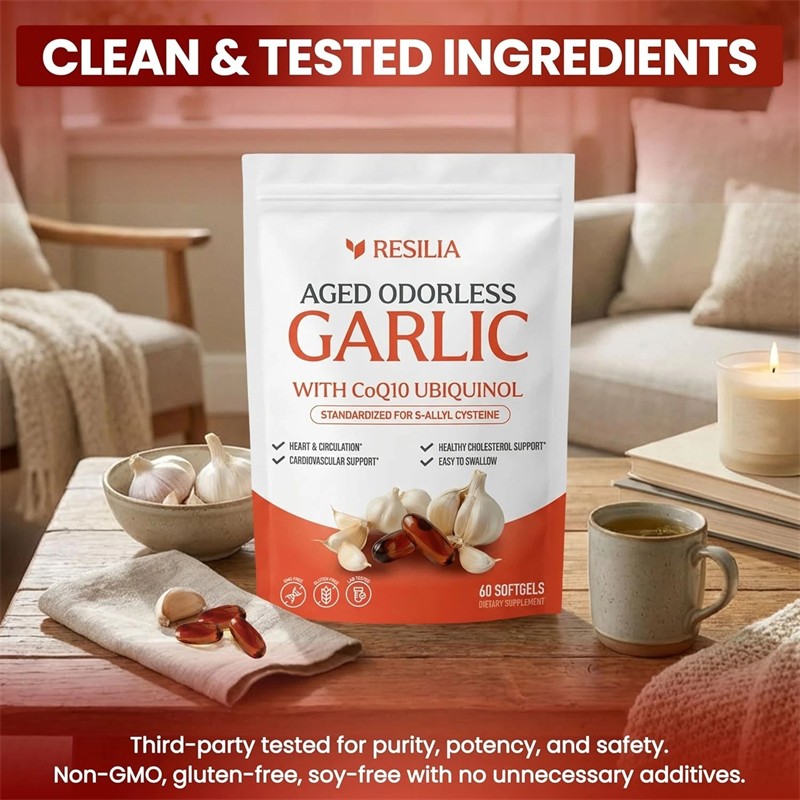 Resilia Garlic Extract 600mg Softgels (60 Count) Odorless Aged Garlic Extra