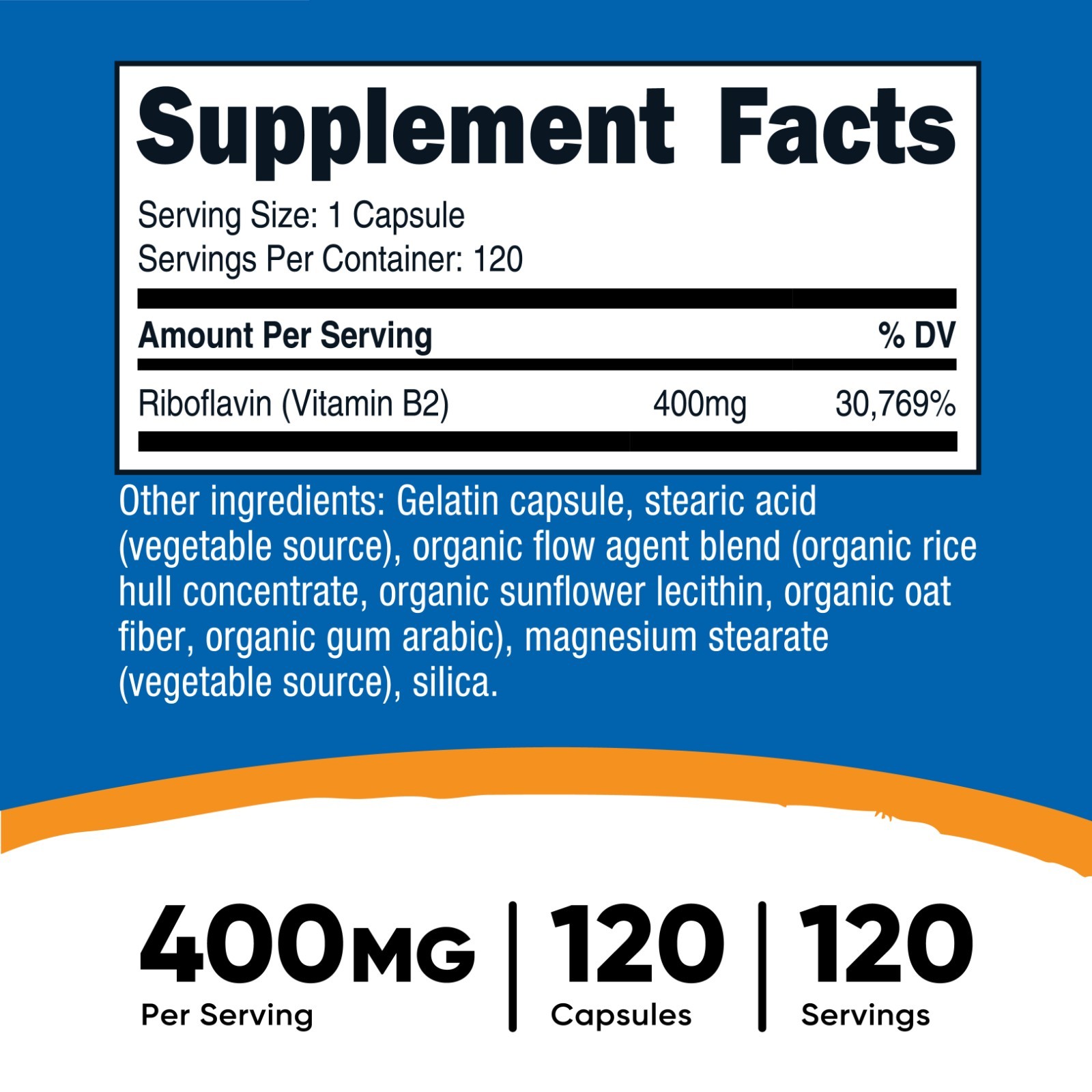 Nutricost Vitamin B2 (Riboflavin) 400mg, 120 Capsules – Gluten Free, Non-GMO
