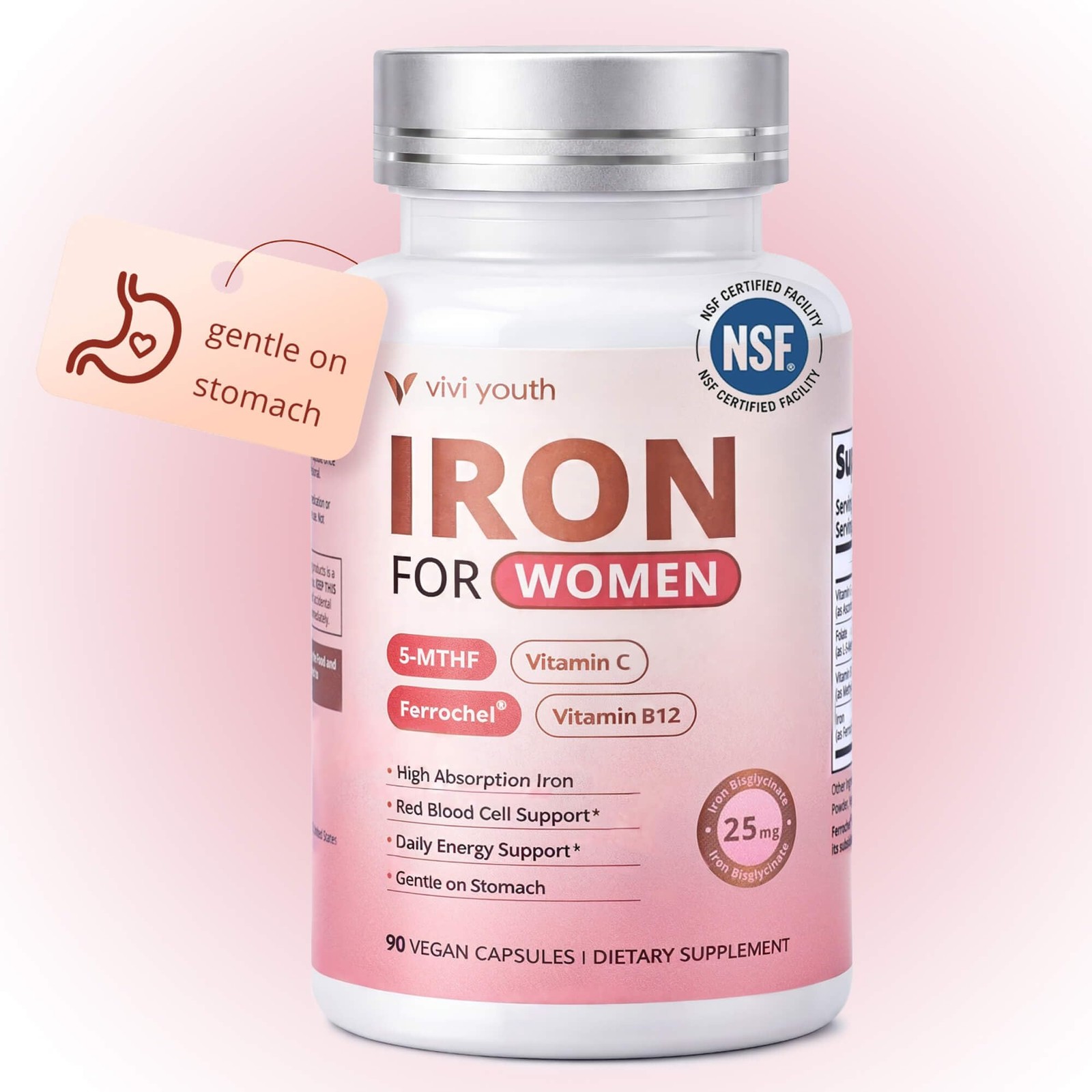 Gentle Iron Supplement for Women, Ferrochel® 90 Count (Pack of 1) Vegan