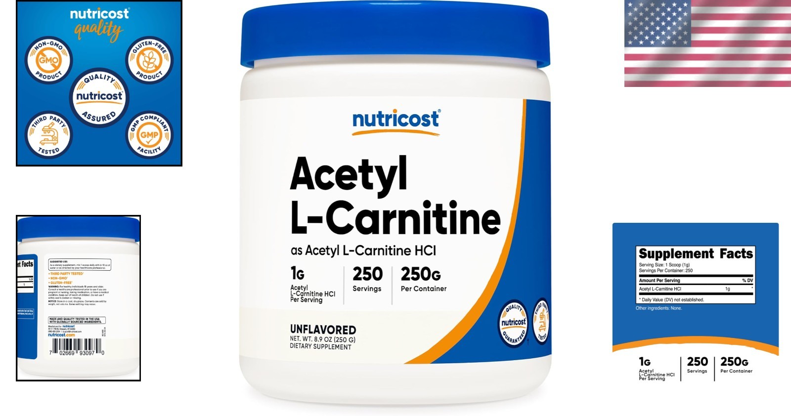 Acetyl L-Carnitine Powder 250g – 1g Serving, Gluten Free, Pure Energy