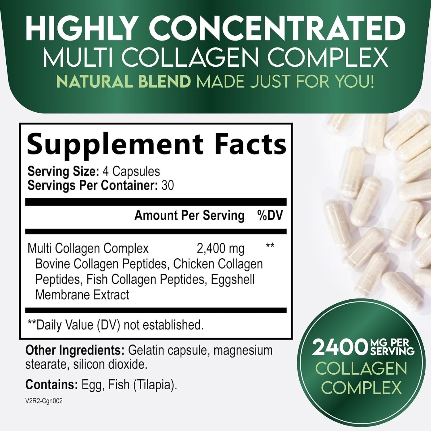 Multi Collagen Pills – Hydrolyzed Peptides 120 Count (Pack of 1)