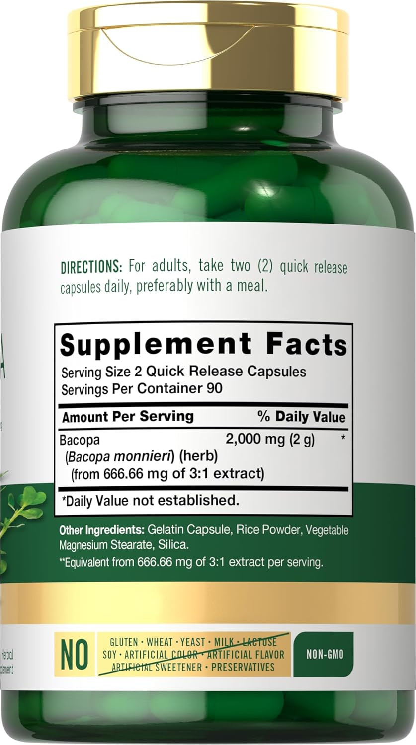 Bacopa Monnieri Capsules | 180 Capsules | Gluten Free Supplement