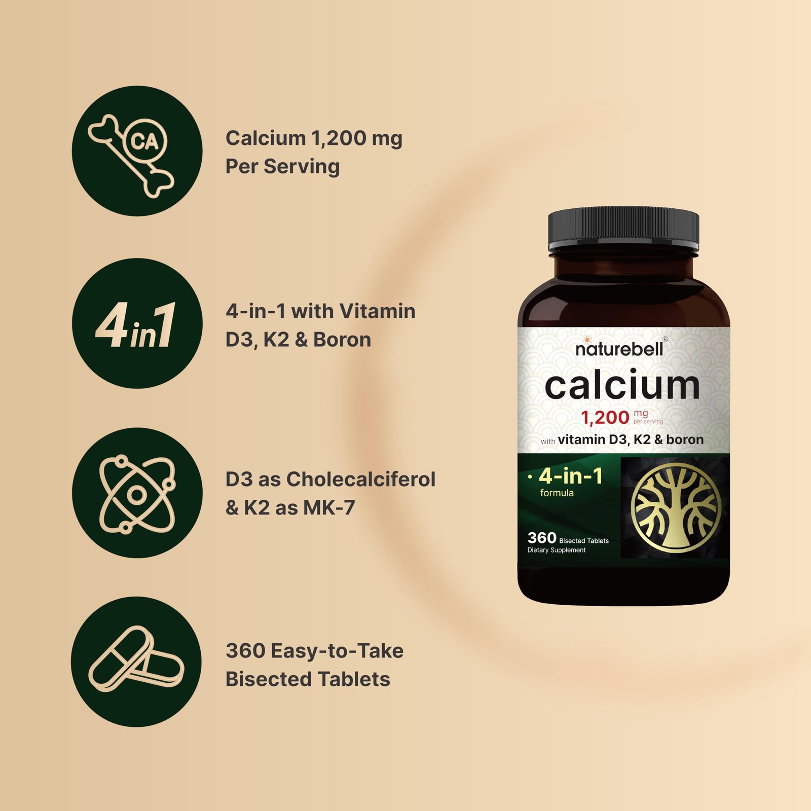 Calcium 1,200 mg Per Serving with Vitamin 360 Count (Pack of 1)