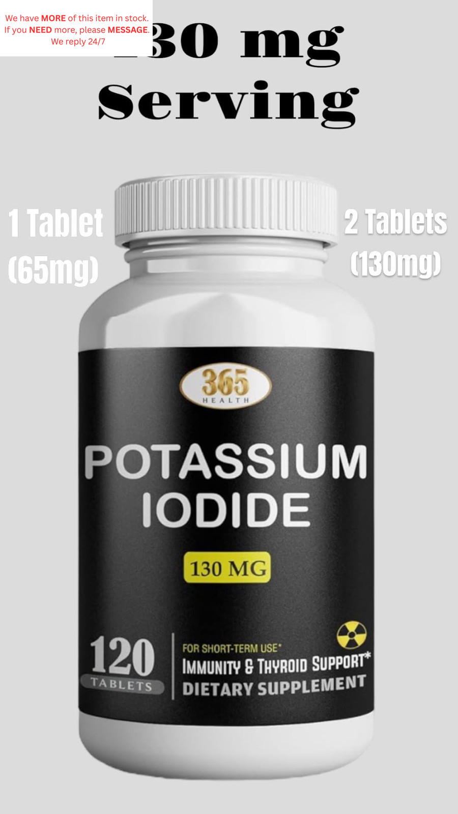 Potassium Iodide130 mg – KI Tablets- 120 Count (Pack of 1), White