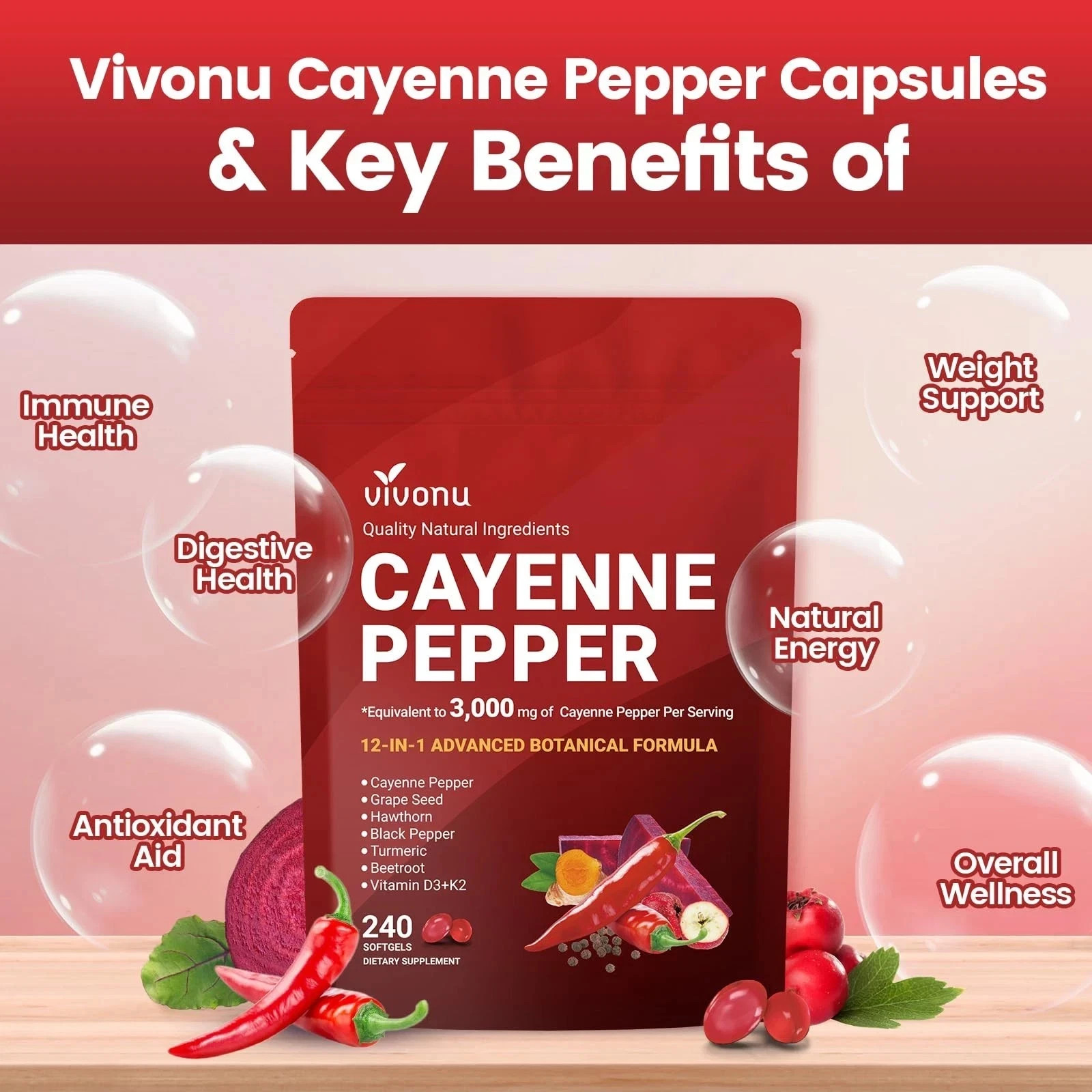 Cayenne Pepper Softgels Supplement, Supports Leg Vein- Heart and Blood Vessel US