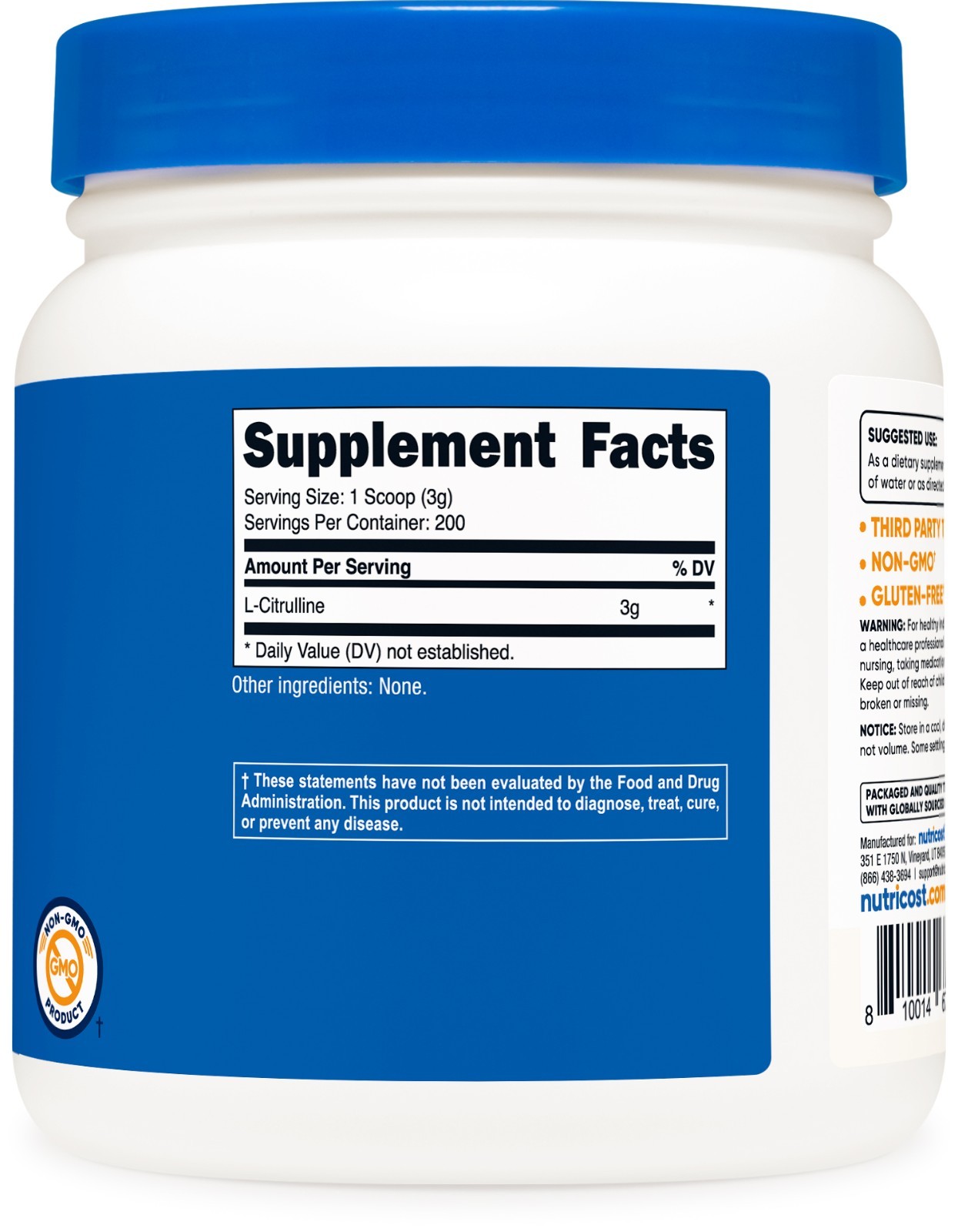Nutricost L-Citrulline (Base) Powder – (600 Grams)