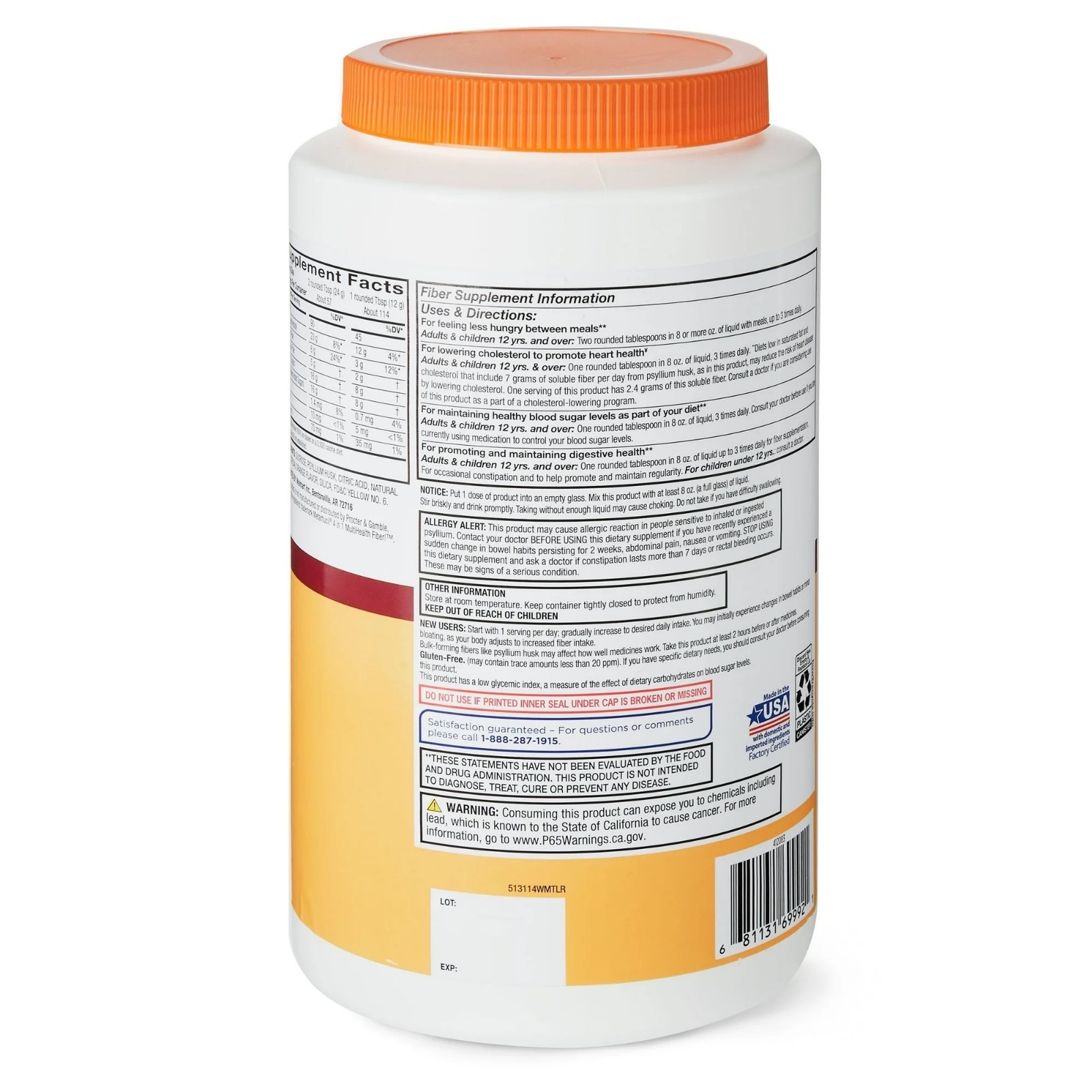 Equate Daily Fiber Orange Smooth Fiber Powder, 48.2 oz