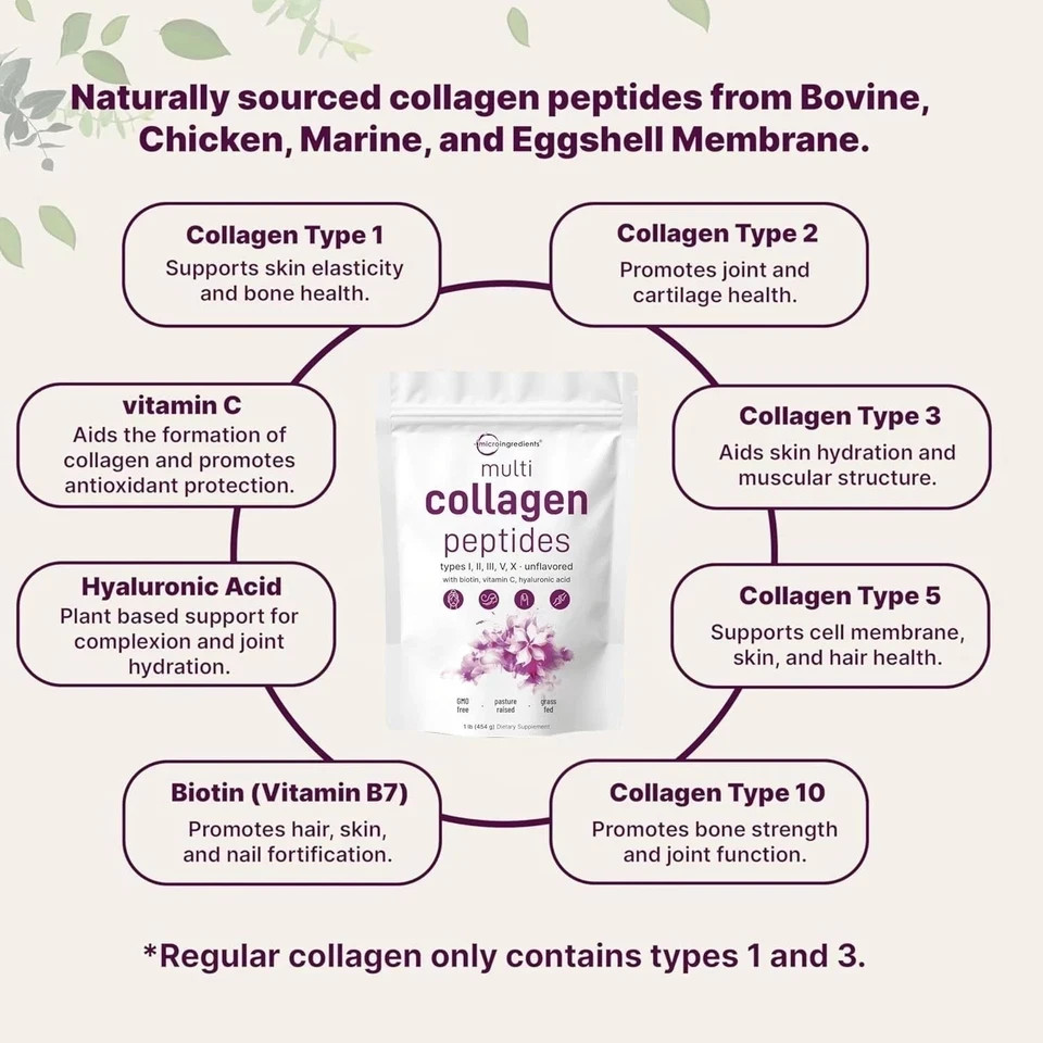 3 PCS Multi Collagen Peptides Powder 1 lb Hydrolyzed Protein Peptide-US SELLER