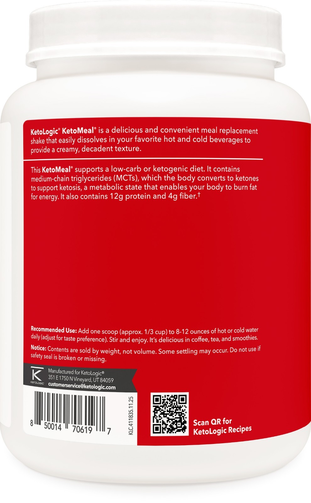 KetoLogic Keto Meal Replacement Shake Powder (Chocolate) (20 Servings)