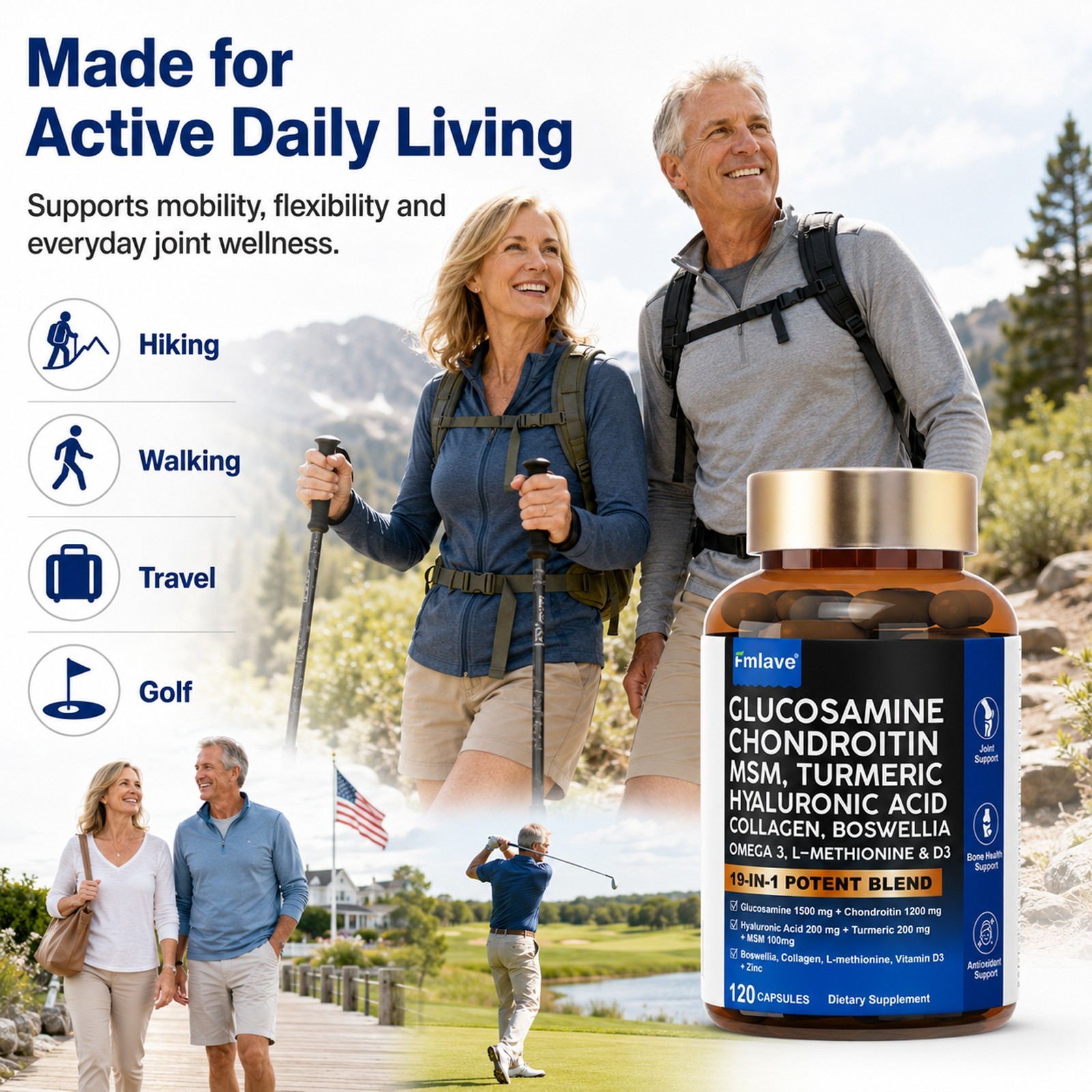 Glucosamine Chondroitin Collagen Hyaluronic Acid MSM Turmeric Joint Support 120c