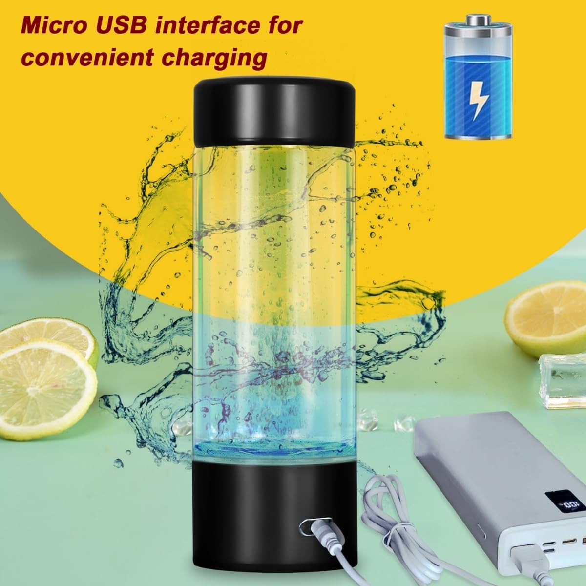 Hydrogen Water Bottle,Portable Generator Machine, Black