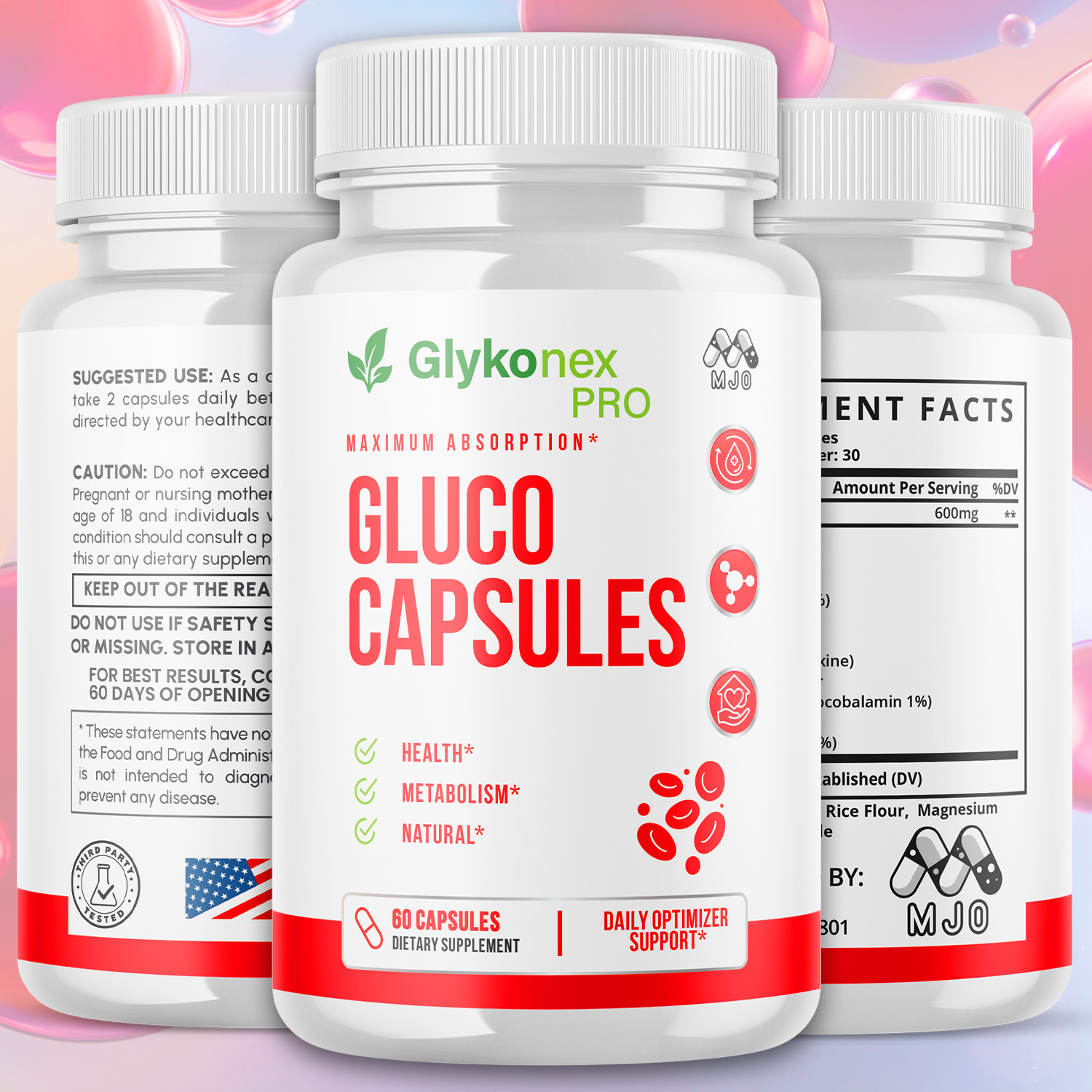 (1 Pack) Glykonex Pro Advanced Support Blood Supplement GlykonexPro 60 Capsules