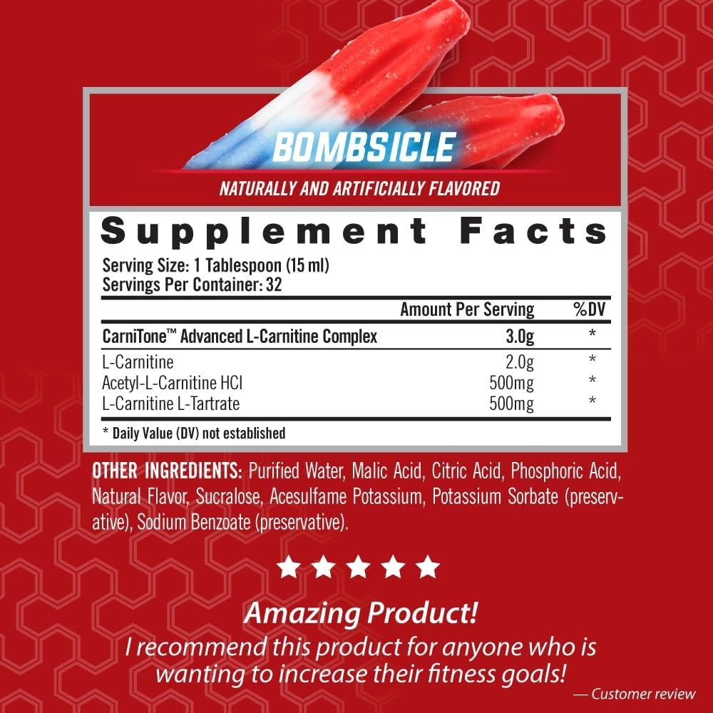 L-Carnitine LS3 3000, 32 Servings Liquid Energy Booster, Keto-Friendly Bombsicle